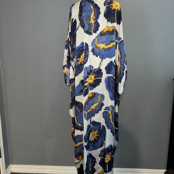 HOUSE OF AZOIIA SILK BLEND BLUE FLOWERS KAFTAN DRESS - NEW WITH TAGS - XXL/3XL - Picture 10 of 16